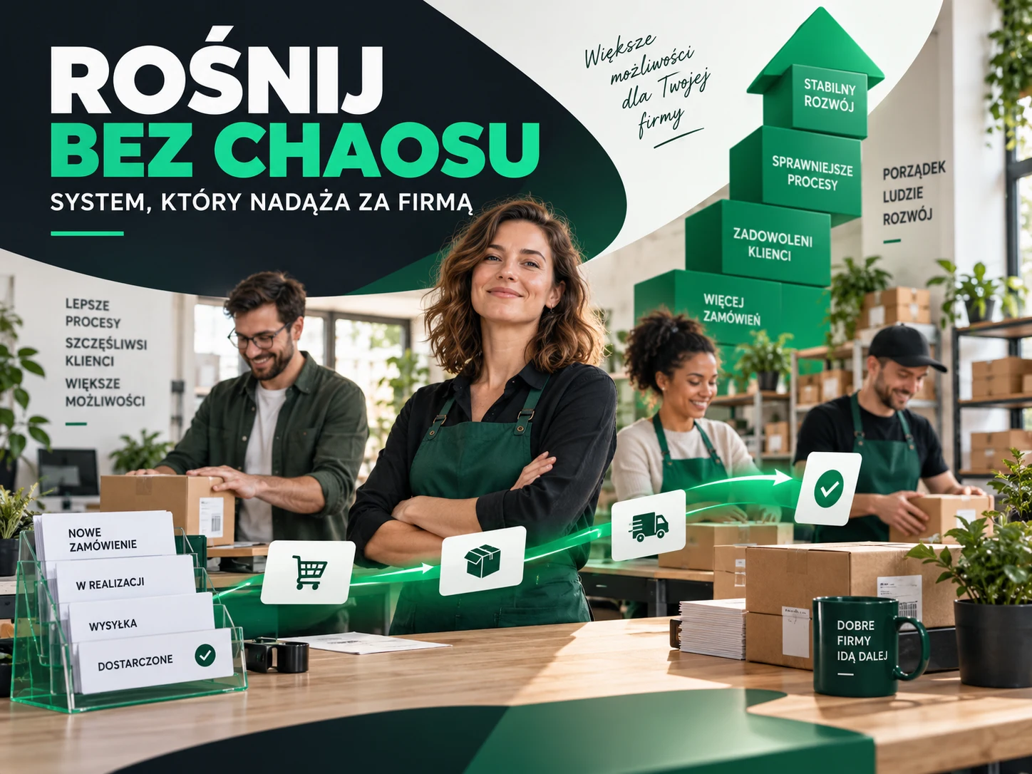 Rośnij bez chaosu. Wizualizacja uporządkowanej obsługi zamówień w rozwijającej się firmie.